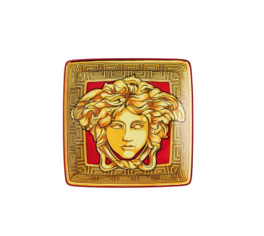 Rosenthal, Versace, Medusa Amplified golden coin, Square Plate 12 cm.