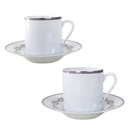 Hermès, Chaine d'Ancre platinum Set 2 coffee cup and saucer