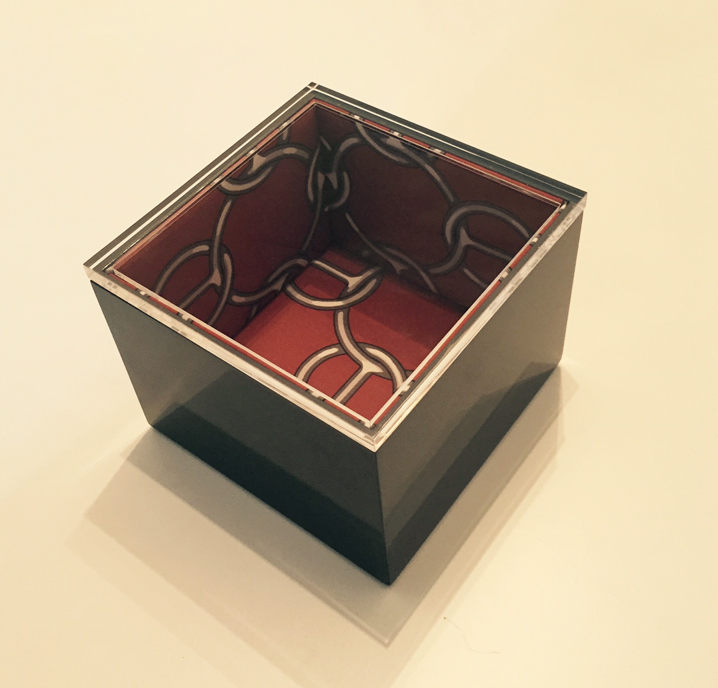 High Gloss Lacquered Graphite Square Box Lined with Hermès Fabric
