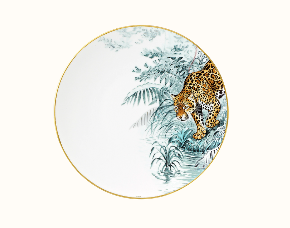 Hermès, Carnets d' Equateur Set 2 dinner plate 27cm jaguar