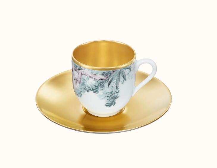 Hermès, Carnets d' Equateur GOLD Coffee cup and saucer
