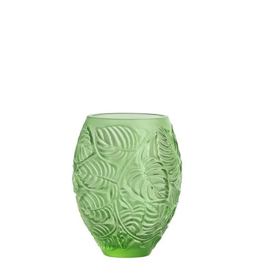 Lalique Feuilles Vase Green