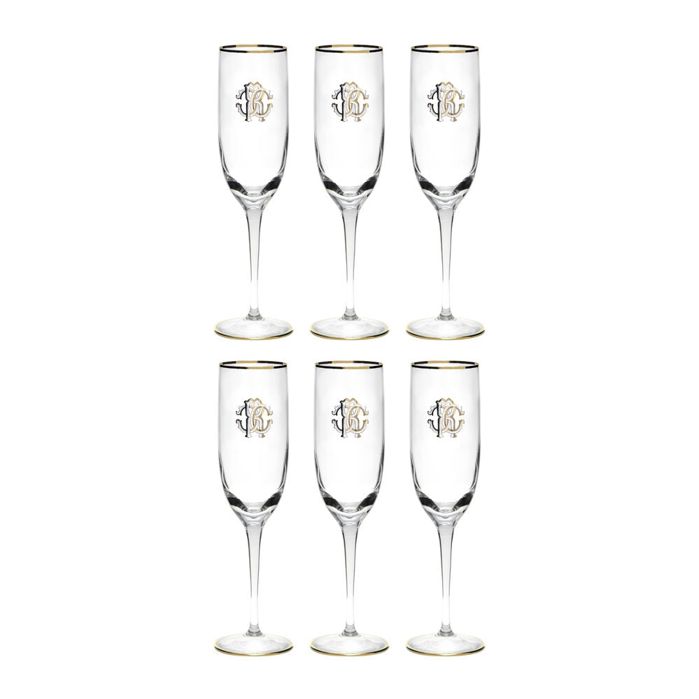 Roberto Cavalli, Monogramma Gold Set 6 Champagne Flute