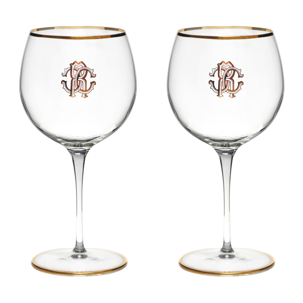 Roberto Cavalli, Monogramma Gold Set 2 Wine Glass