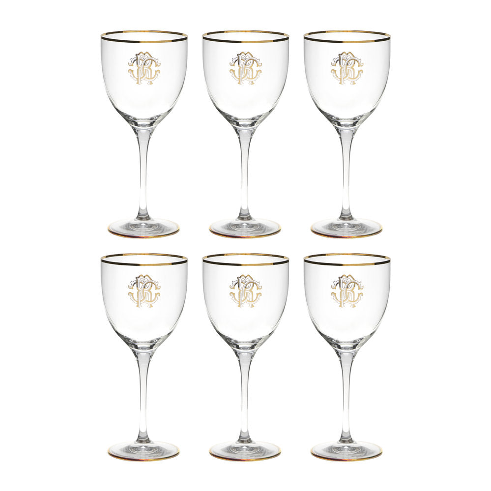 Roberto Cavalli, Monogramma Gold Set 6 Wine Glass