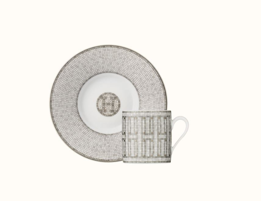 Hermès, Mosaique au 24 Platinum Set 2 coffee cup and saucer
