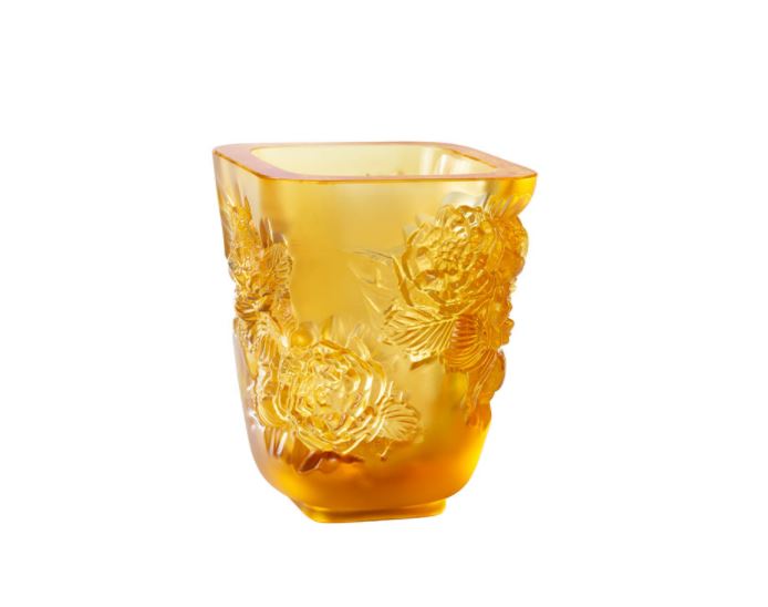 Lalique, Pivoines Small Vase, amber